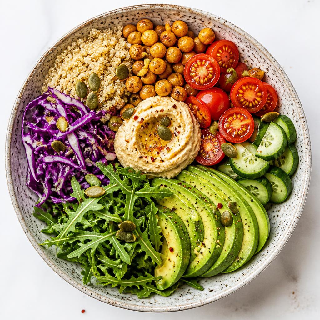 Colorful budget-friendly plant-based lunch bowl