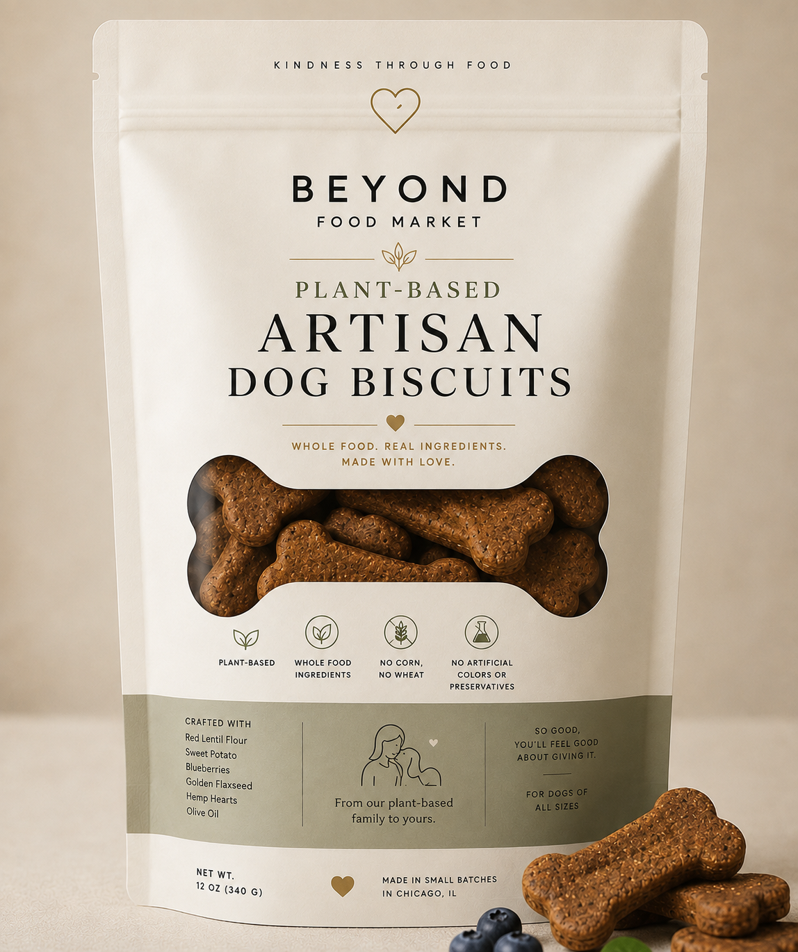 Plant-based artisan dog biscuits pouch